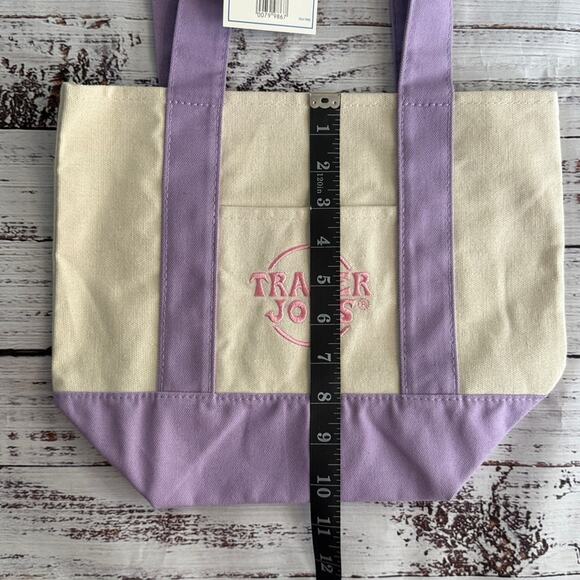 NWT! Trader Joes Purple & Cream Mini Tote Bag - Picture 6 of 7